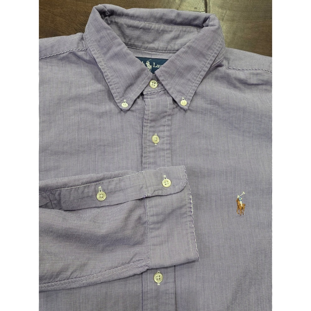 VTG Ralph Lauren Blake Shirt XXL Purple White Micro Check Cotton Button Down